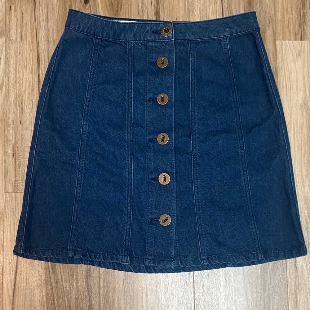 PILCRO AND LETTERPRESS Button Front Denim Skirt Dark Wash SZ 04 EUC
